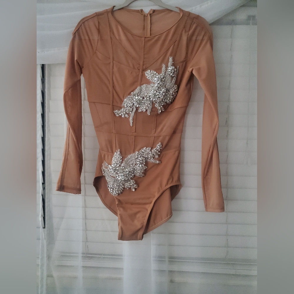 Weissman Dance Costume with Silver Rhinestone Embellishments